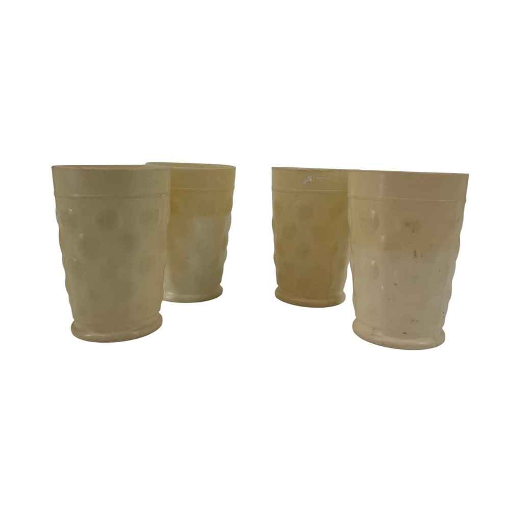 Vintage F&F Mold & Die Works Plastic Hobnail Tumblers Set of 4 Cream Made in USA
